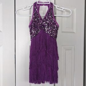 Weissman purple fringe sequin costume halter